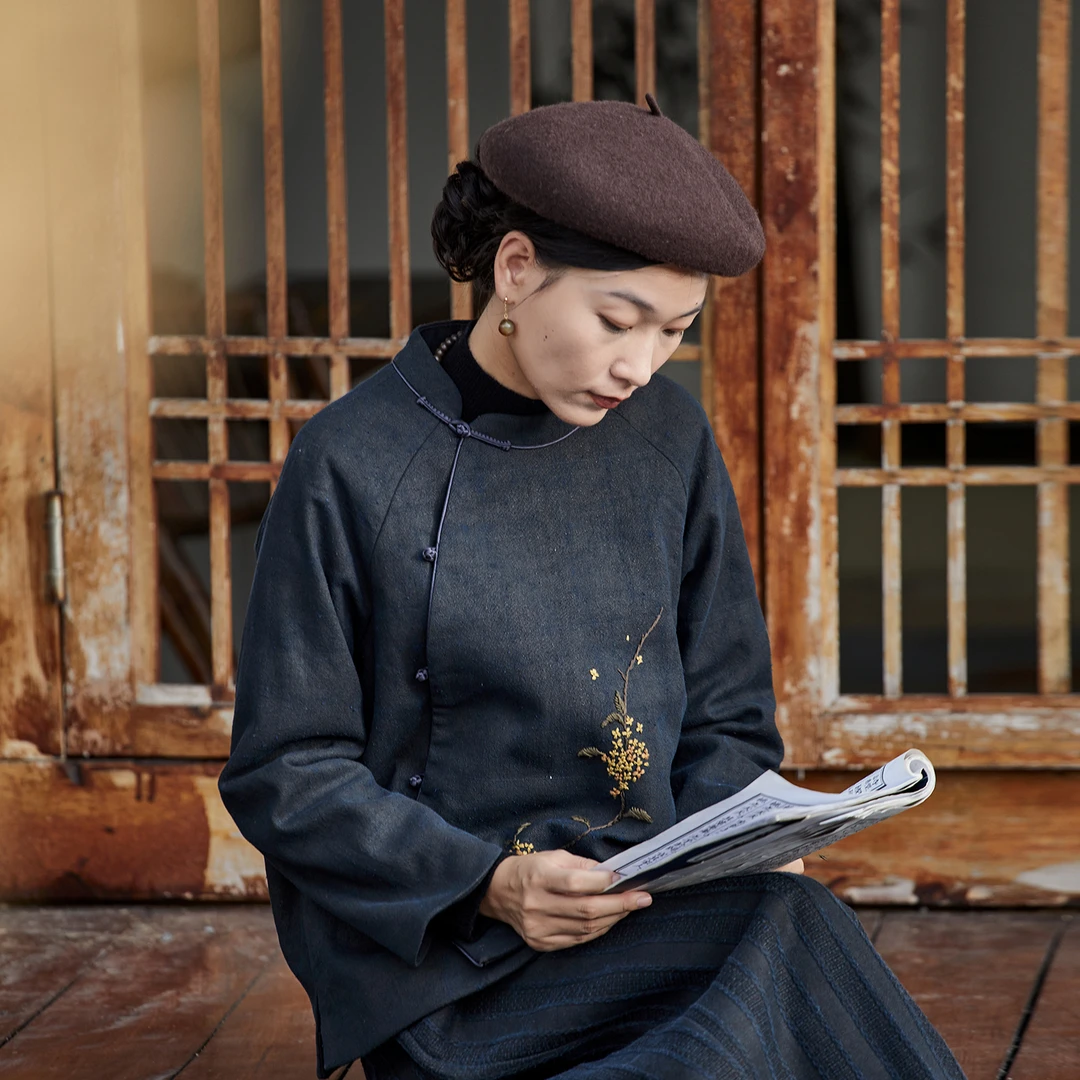 布小匠原创设计桑蚕丝疙瘩绸香云纱夹棉外套女2025冬季新款棉服