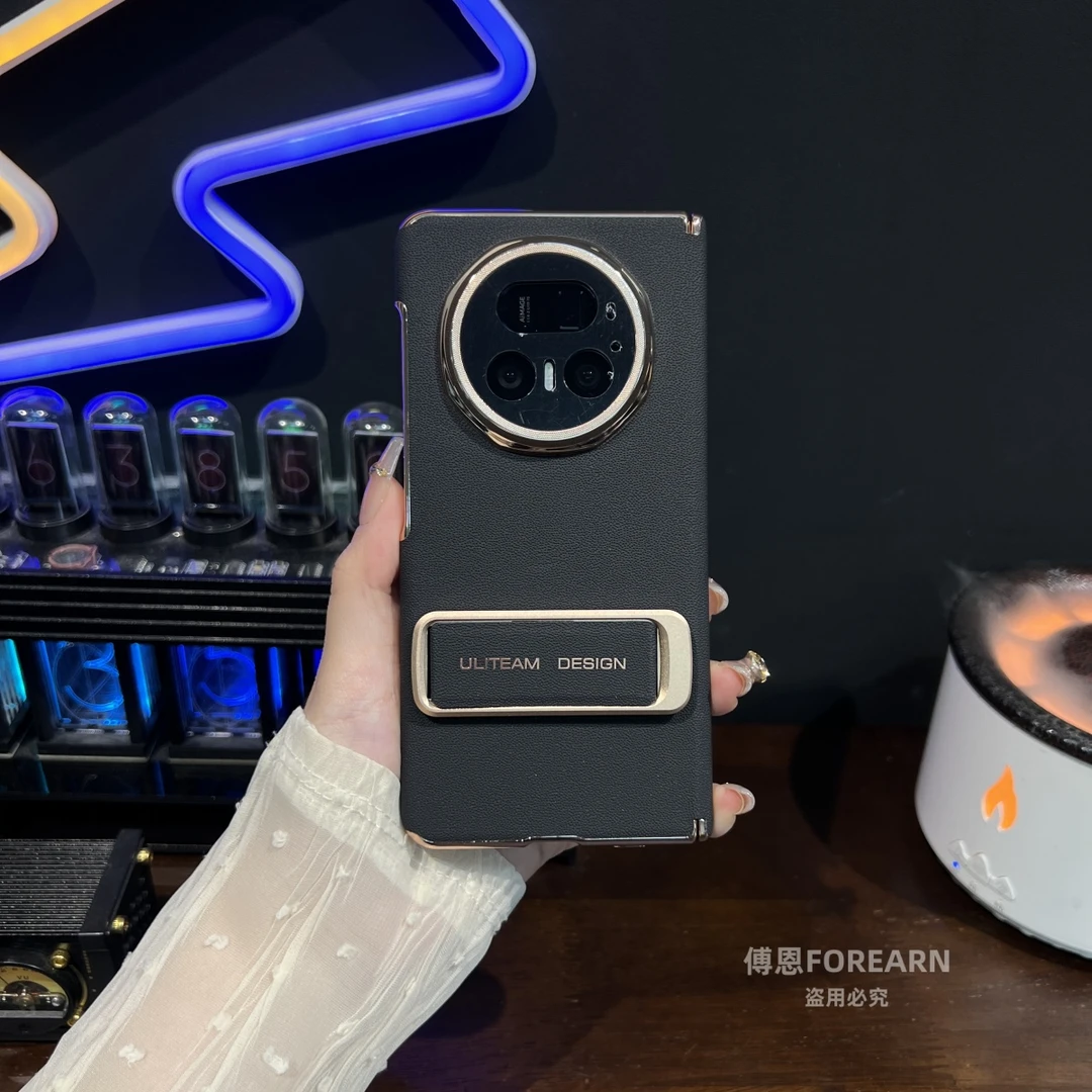 适用于荣耀magicv5手机壳折叠屏v5腕带支架保护套真皮新款双中轴