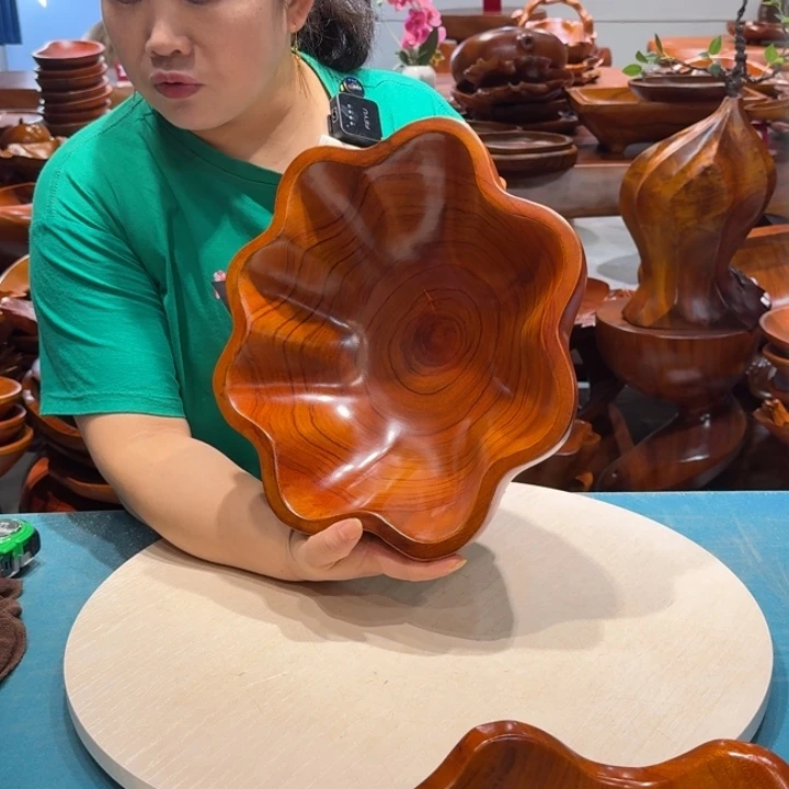 木花边果盘 香樟实木