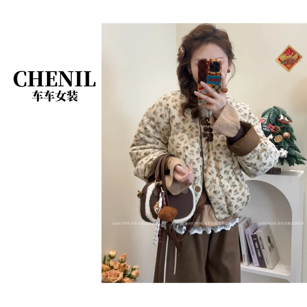 CHECHE【童谣】韩系风自带围巾设计师款棉服冬季夹棉