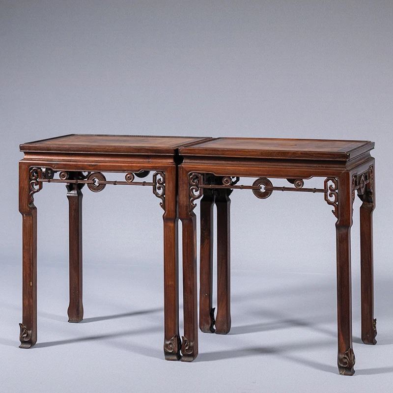 清代 红木拱璧纹拦水线香几（一对）古董收藏