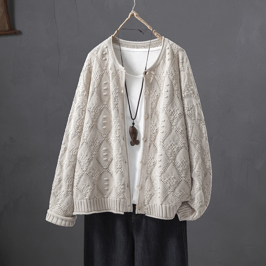 丝柏舍2025棉冬新款女装单排扣落肩长袖短款圆领针织衫S53K2968Z