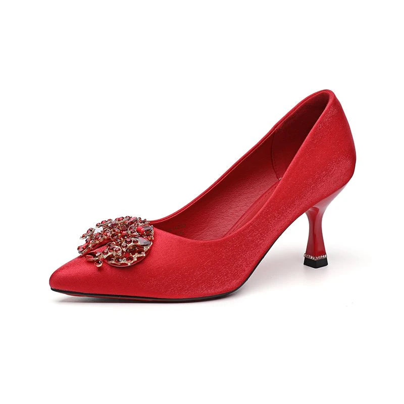 卓家单鞋女款浅口高跟鞋时尚宴会红色细跟婚鞋高跟鞋292K14393