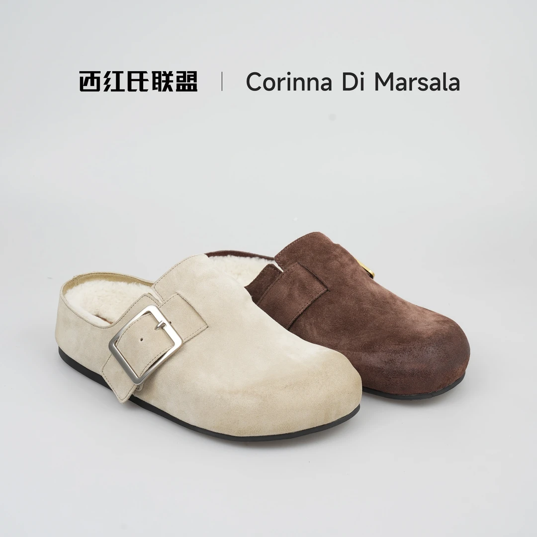 【西红氏联盟】内增高3cm~2025秋冬新款百搭羊毛勃肯包头拖