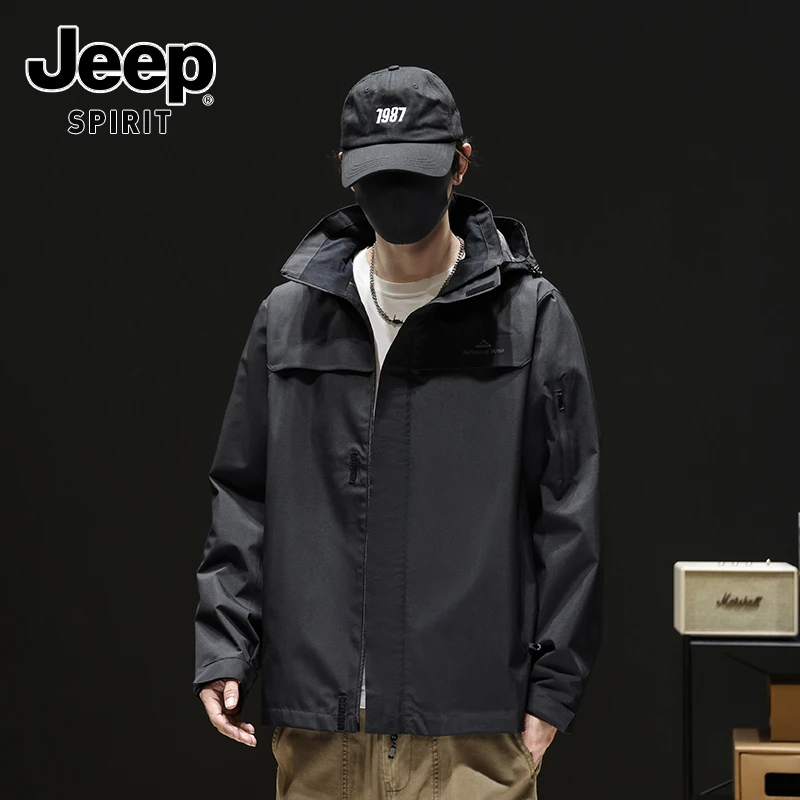 JEEPSPIRIT吉普三合一冲锋衣外套男士春秋户外山系运动工装夹克男