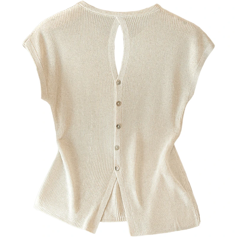 丝柏舍2025夏季新款女时尚简约镂空修身短款圆领针织衫S52X4605Z