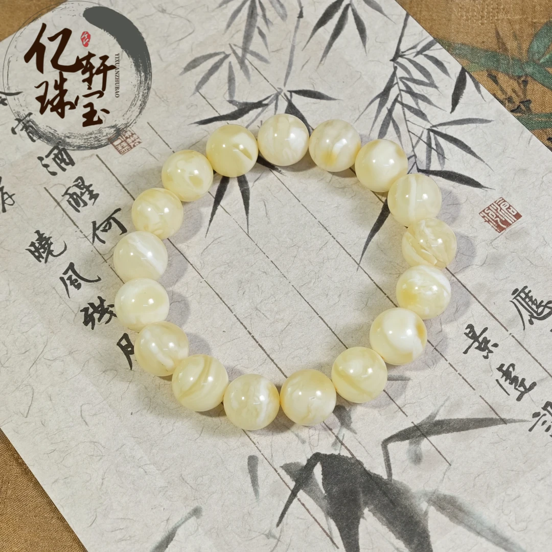 【鸿汐】ZX164207俄料白花蜡圆珠单圈素串12mm+