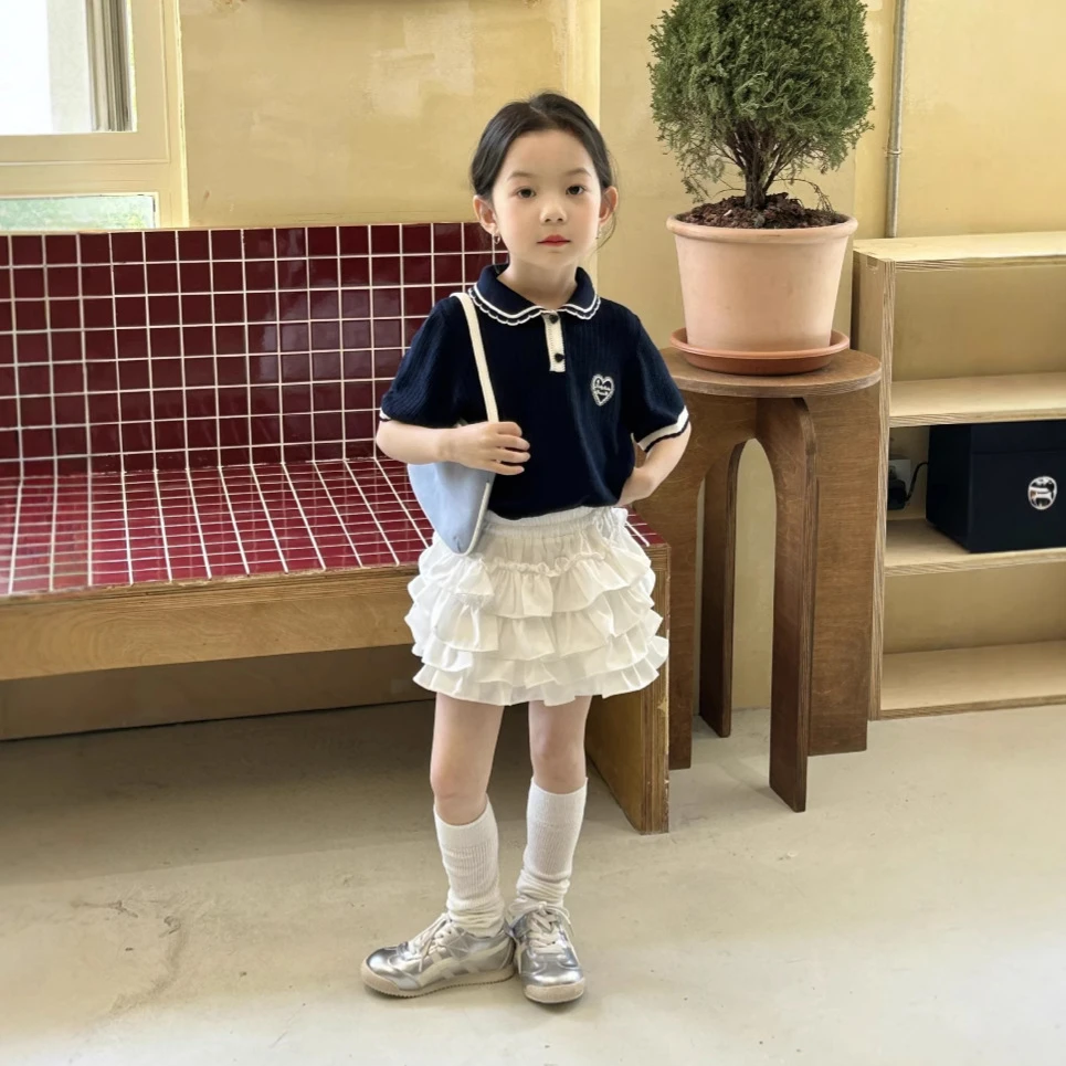 小思家女童套装2025夏季新款韩版时尚娃娃领短袖T恤百搭蓬蓬短裙