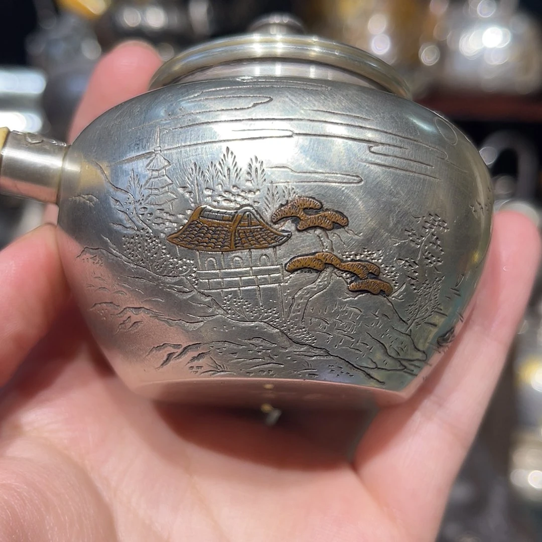 *****纯银名家作品侧把银壶微瑕