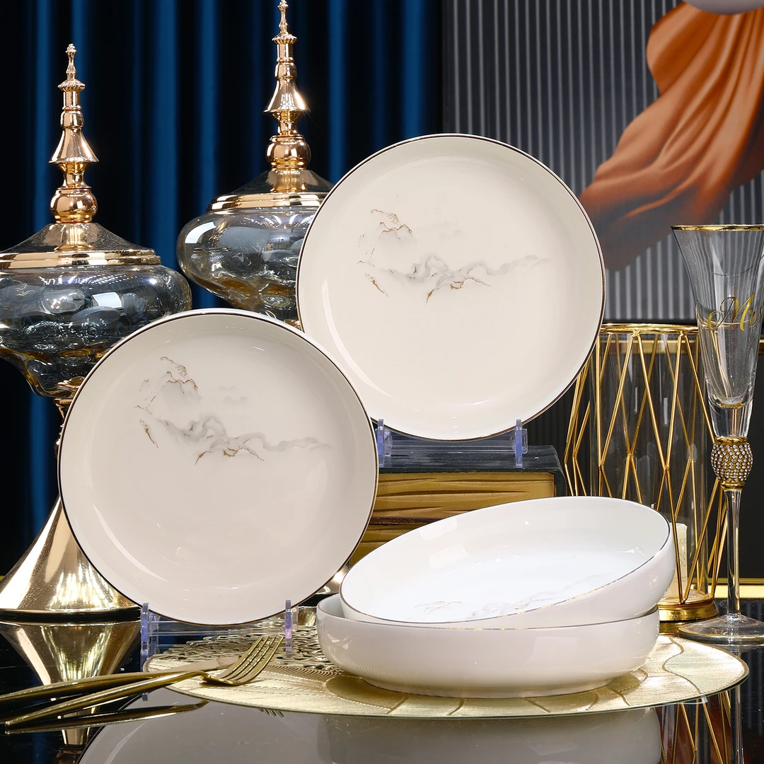 【4只装】电光金山水8英寸窝边盘高端菜盘饭盘2025新骨瓷釉下彩餐具