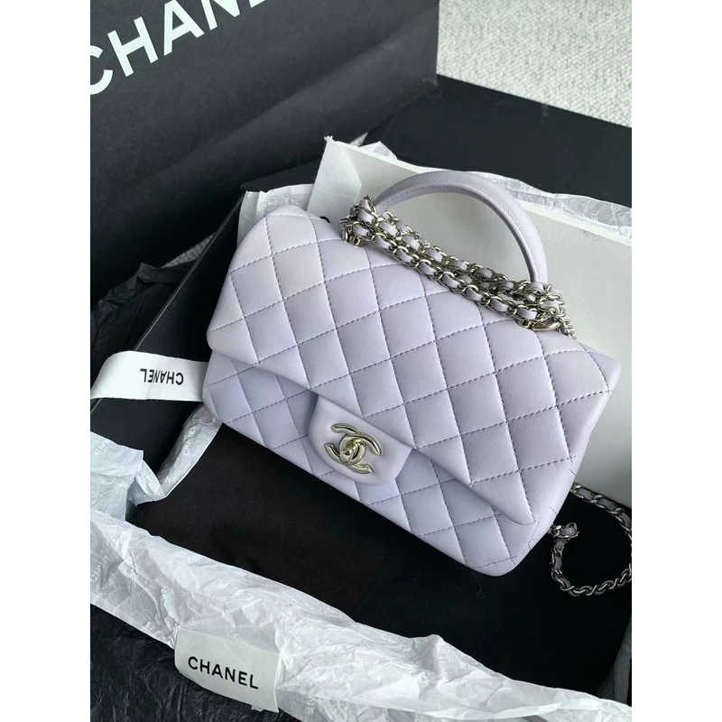 99新 Chanel/香奈儿 香芋紫手柄CF大mini包 15496150