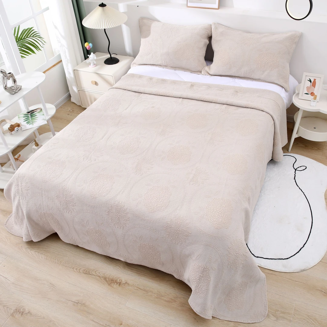 【大圆满-床盖三件套】高端多功能工艺四季用亲肤罗布麻床盖毯枕套