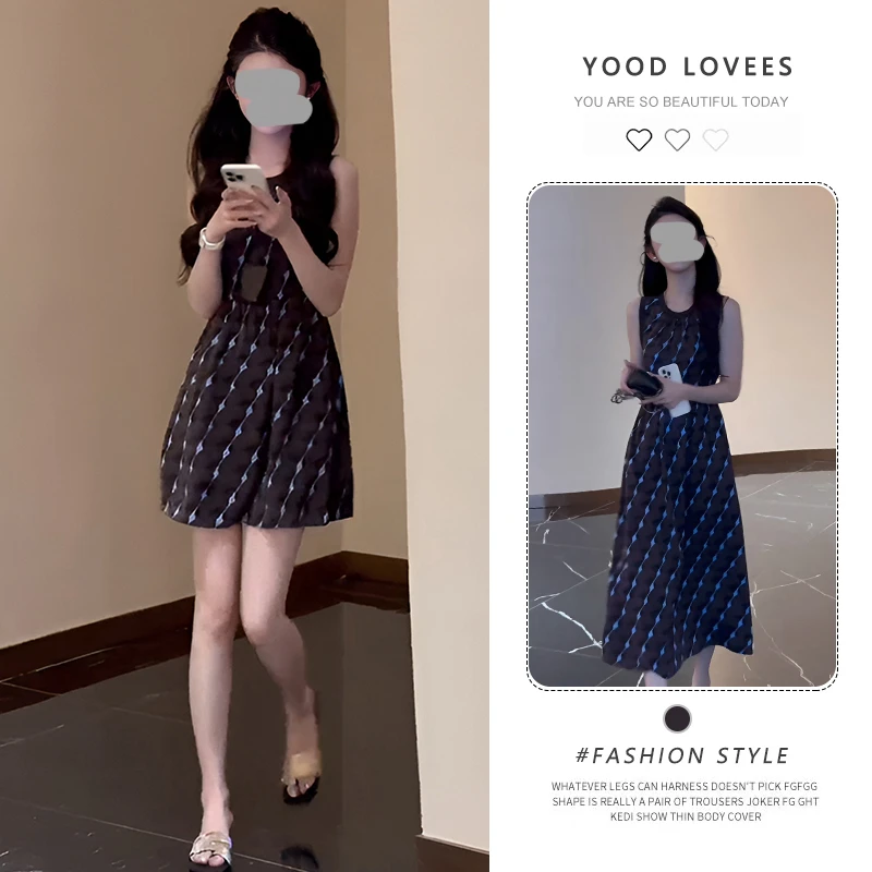 小个子气质时尚连衣裙女夏季2025新款法式斜纹扭花收腰显瘦a字裙