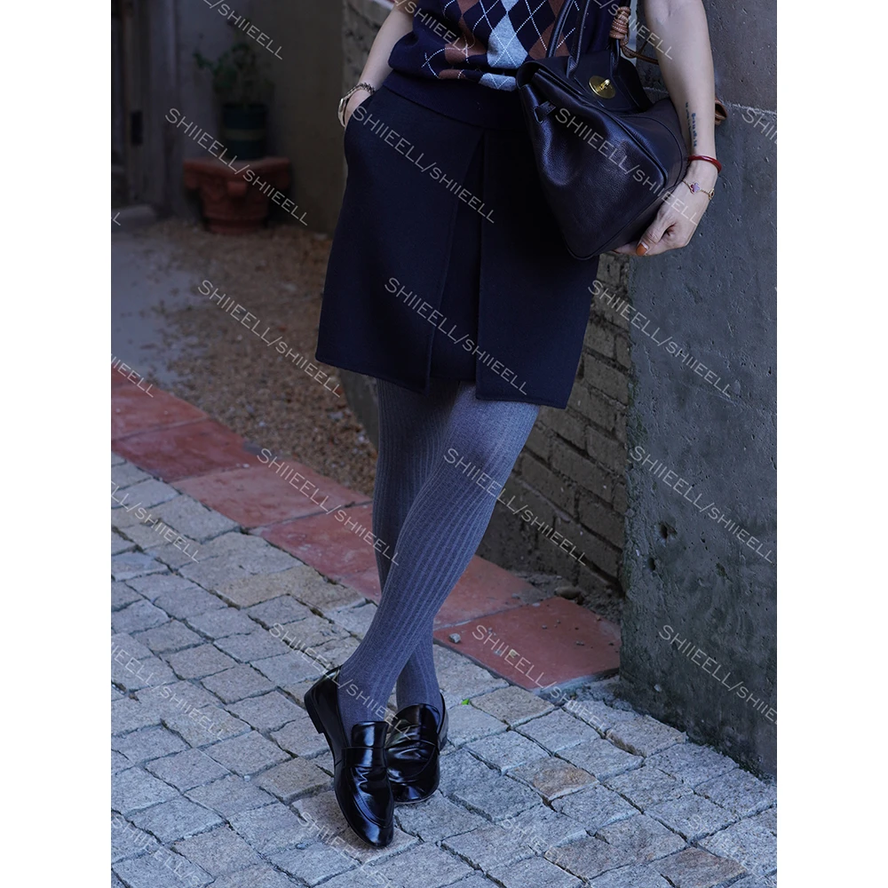 【纸片裙】高智精纺绵羊毛面料连腰小A摆半身裙W7003