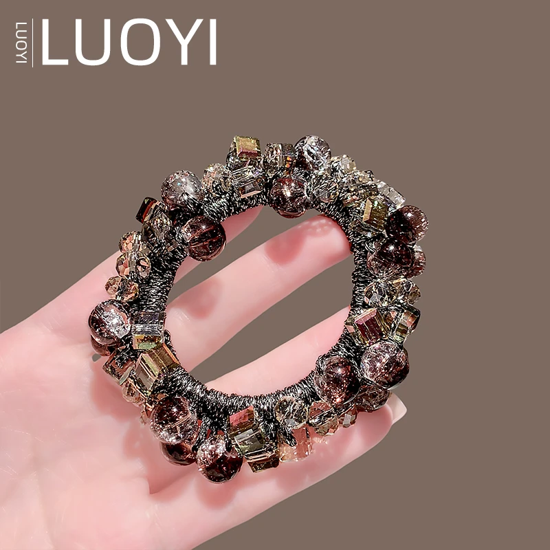 2025新款渐变棕水晶发圈头绳女高端时尚扎马尾皮筋高弹力发绳发饰