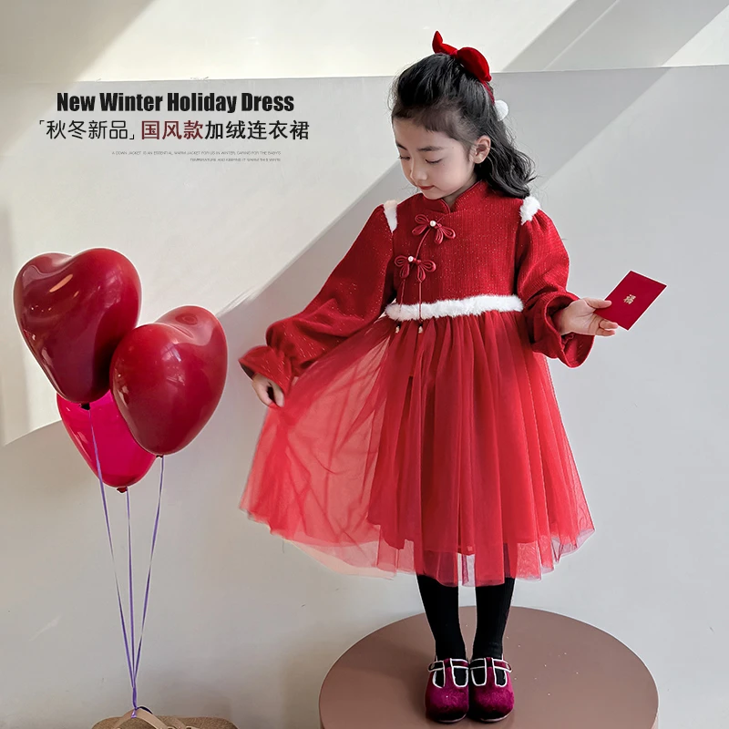 宝宝过年拜年衣服女童汉服冬款新年古装中国风拜年服周岁礼服-YGG