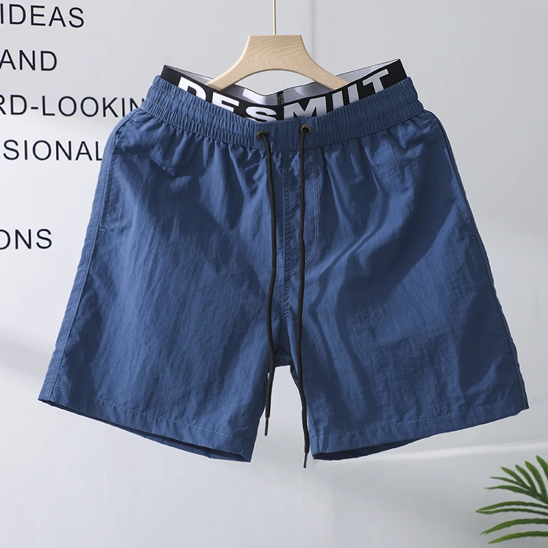 男士短裤夏季新款蓝色双层全内衬速干沙滩裤通勤休闲低腰四分裤男