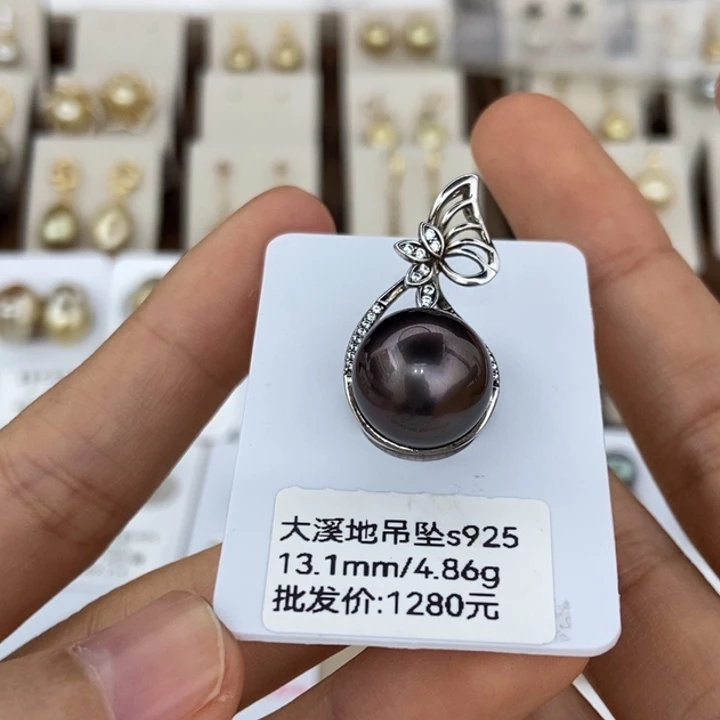 海水珍珠银S925镶嵌颈饰大溪地13.1