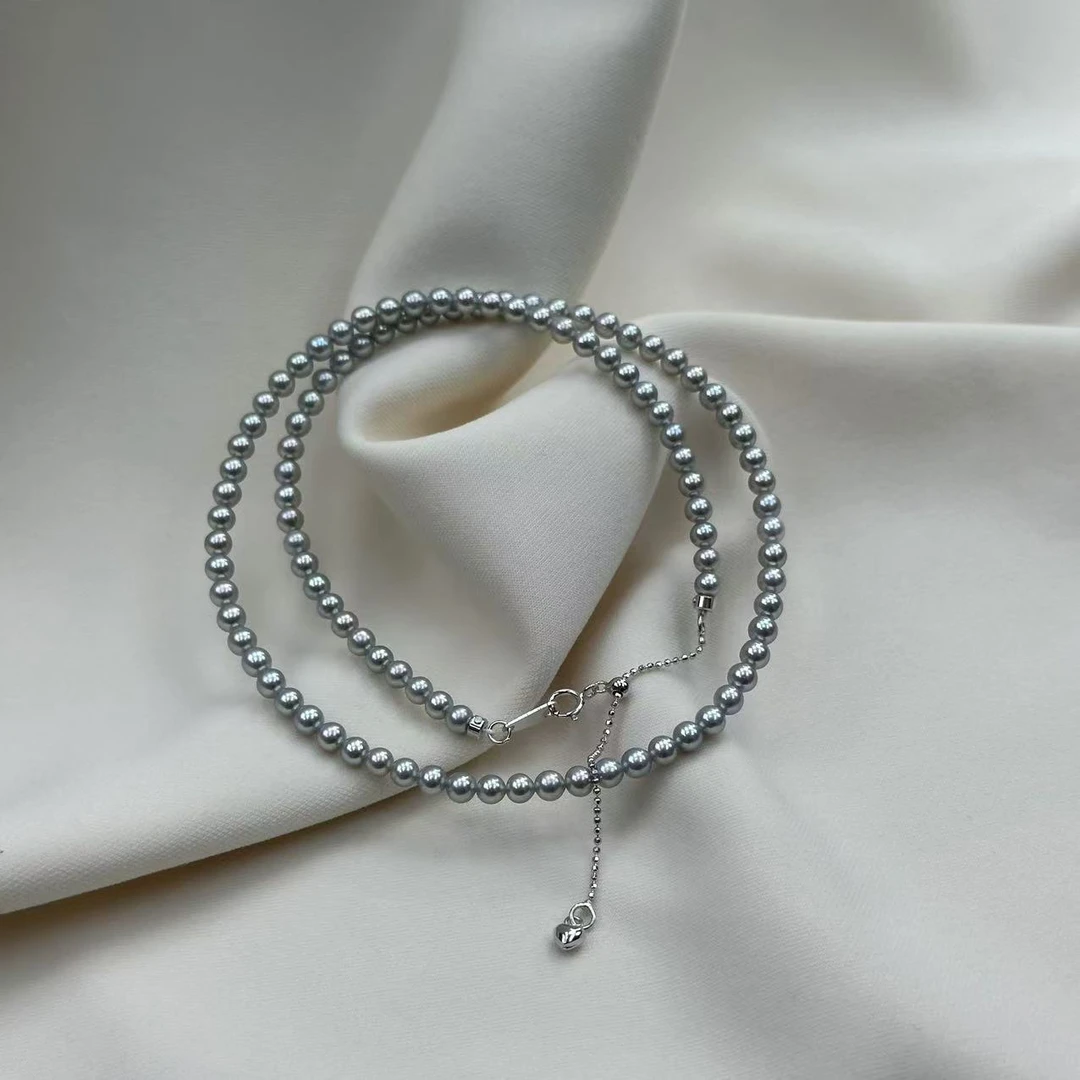 TX276【镇店之宝】天然极光淡水珍珠稀有蓝血小米珠满串3-4mm