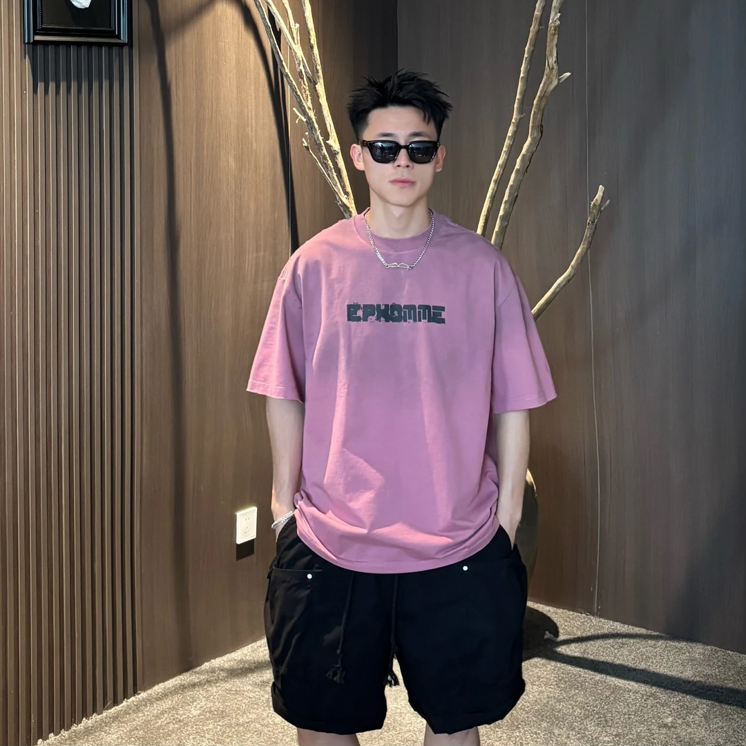 AAL夏季2025美式男生水洗吊染渐变喷马溜磨破百搭宽松T恤079