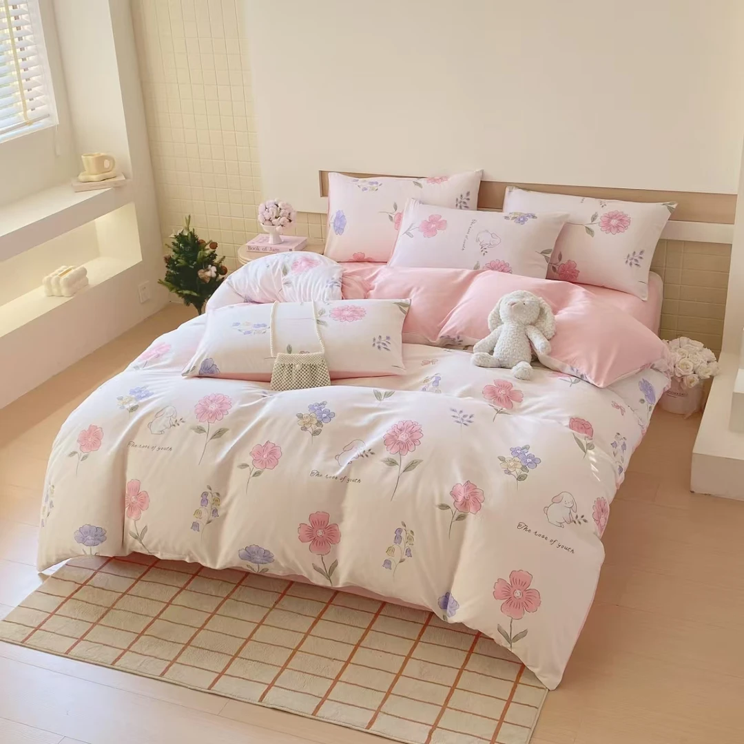 全棉100%棉小清新印花亲肤柔软斜纹纯棉床上四件套学生宿舍三件套