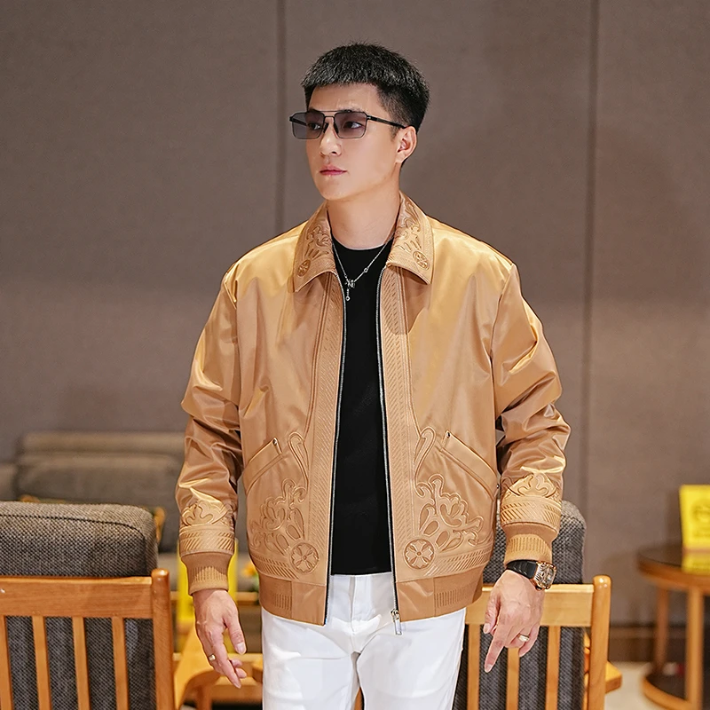 【ITEX】秋季潮流撞色百搭轻奢拼接夹克上衣保暖立体刺绣时尚外套