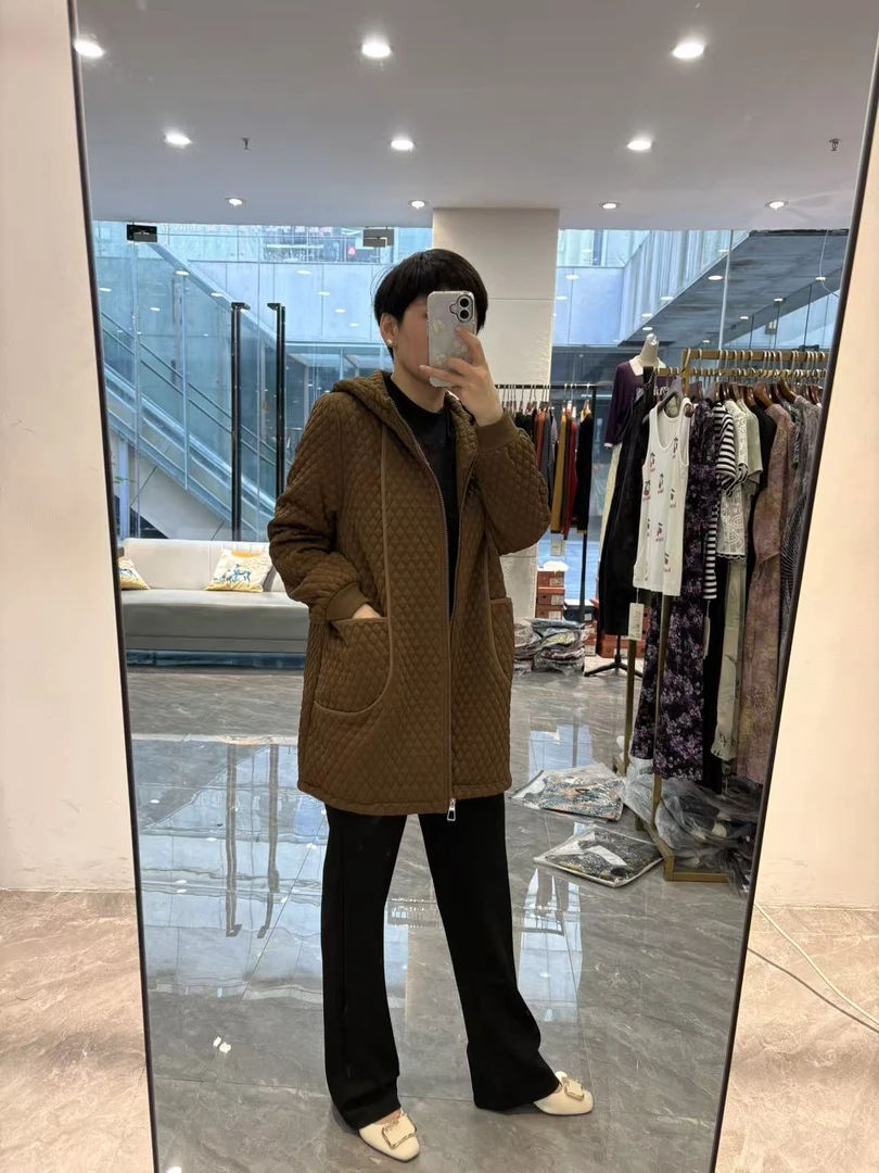 【丽丽家】秋季新款重工密织方格宽松连帽外套549