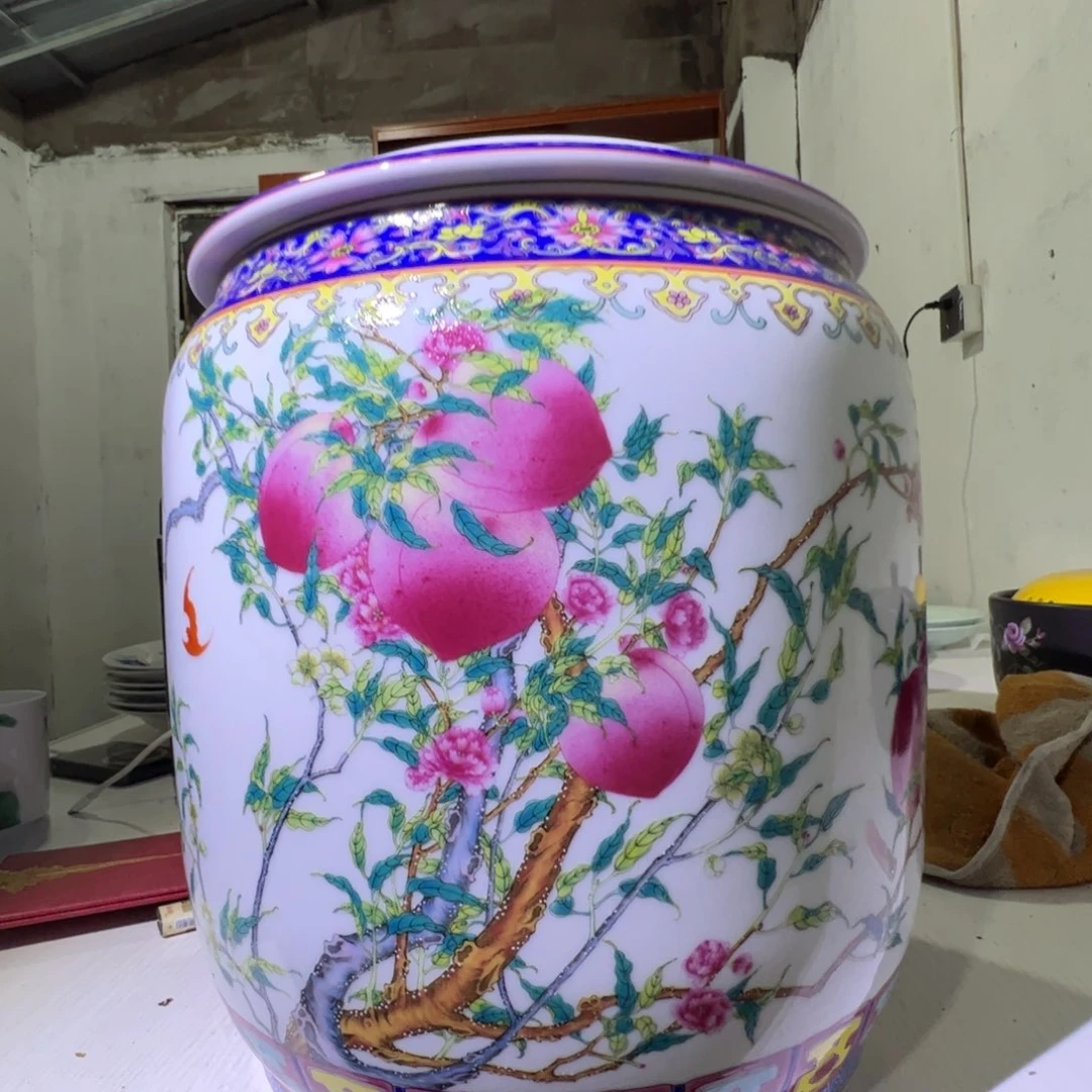 瓷片景德镇陶瓷九桃五福大米缸一只