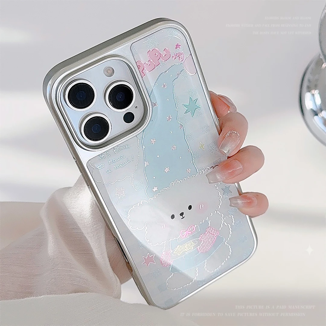 官官同学格纹卡通小狗适用苹果16promax手机壳15滴胶14电镀13小众