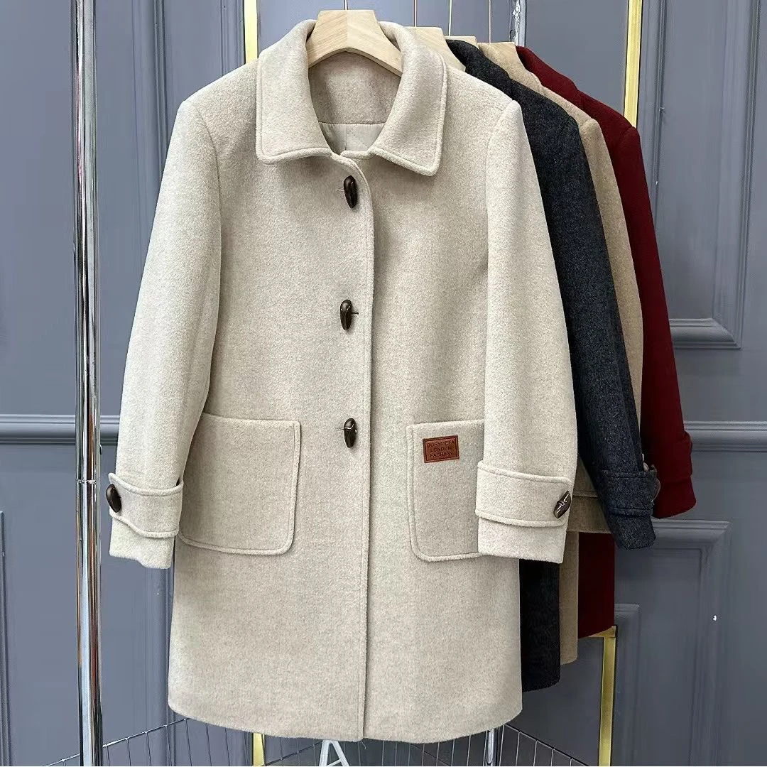 秋冬新款韩版显瘦中长款加棉加厚毛呢大衣女款