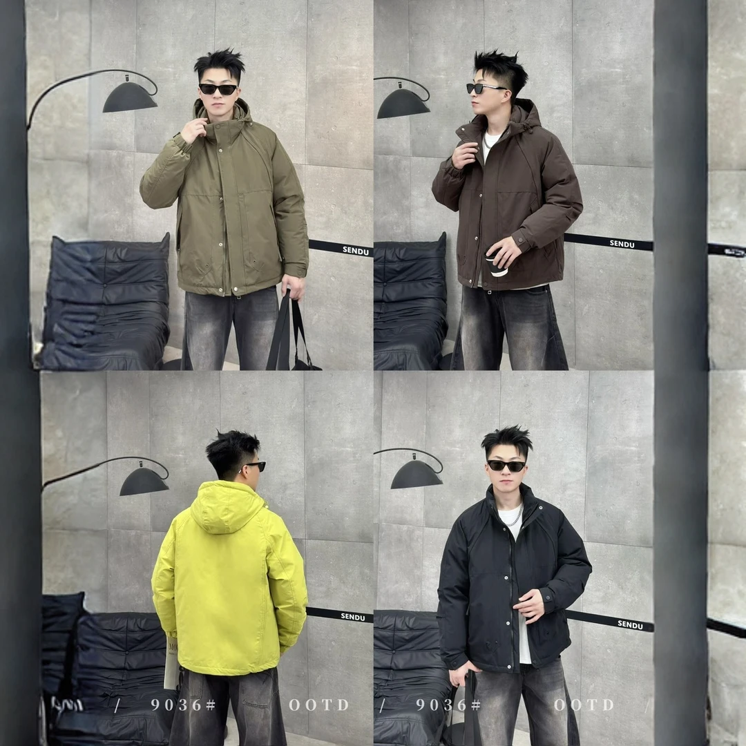 冬季男士简约潮流帽子可拆卸御寒战甲冲锋衣防寒服9036