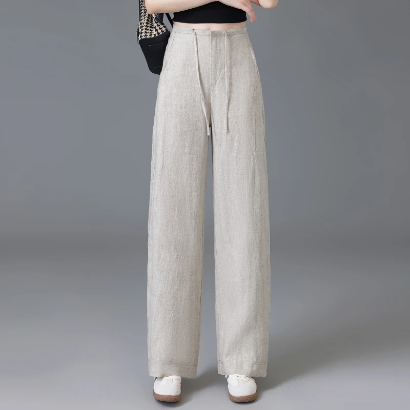 纯亚麻阔腿裤女士2025夏季新款高腰显瘦轻肤透气垂感休闲直筒裤子