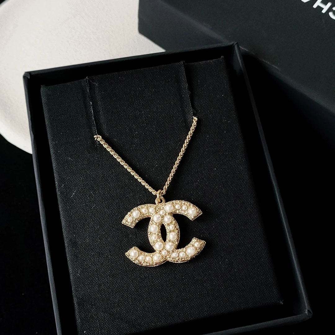 95新 Chanel/香奈儿 Azul-14B100周年浅金色珍珠双C项链50231