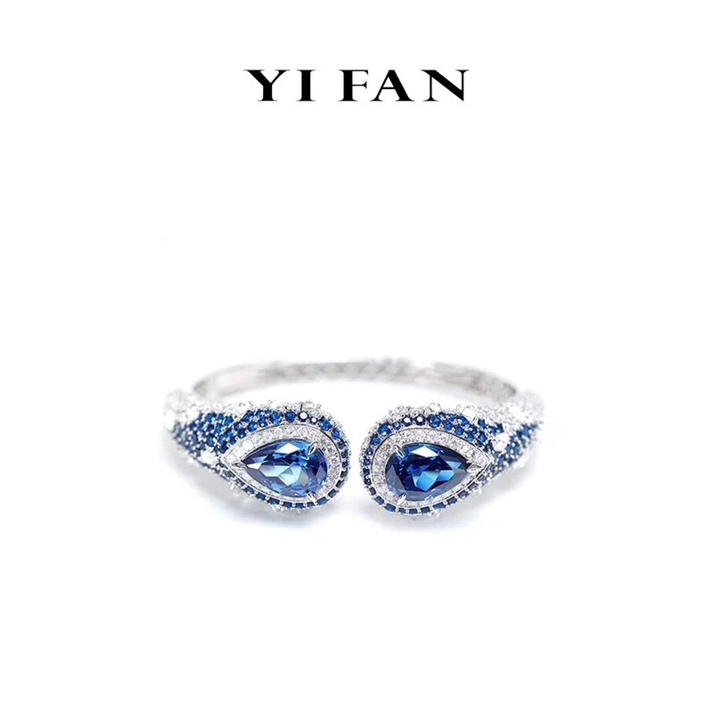 925银合成锆石手镯 4044-设计师款【极慕之星】蓝水滴时尚个性手镯