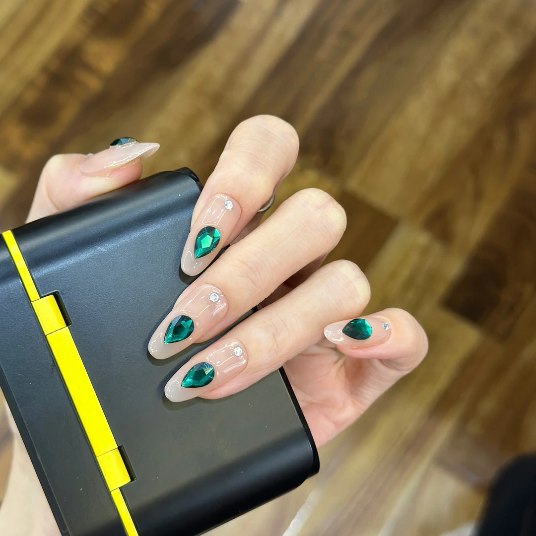 绿孔雀 施家全华 手工定制穿戴甲美甲成品美甲贴片10片