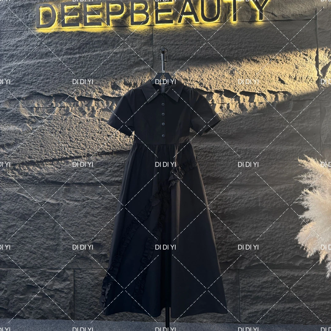 2025原创大码高定设计款小衬衫斜木耳收腰长裙高级休闲显瘦25-002