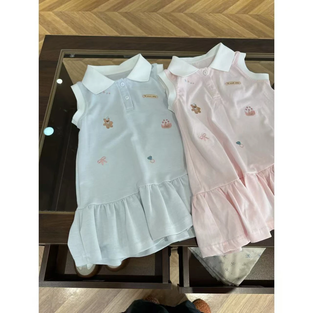 韩版女童夏款卡甜美通时尚潮流洋气休闲刺绣小熊连衣裙