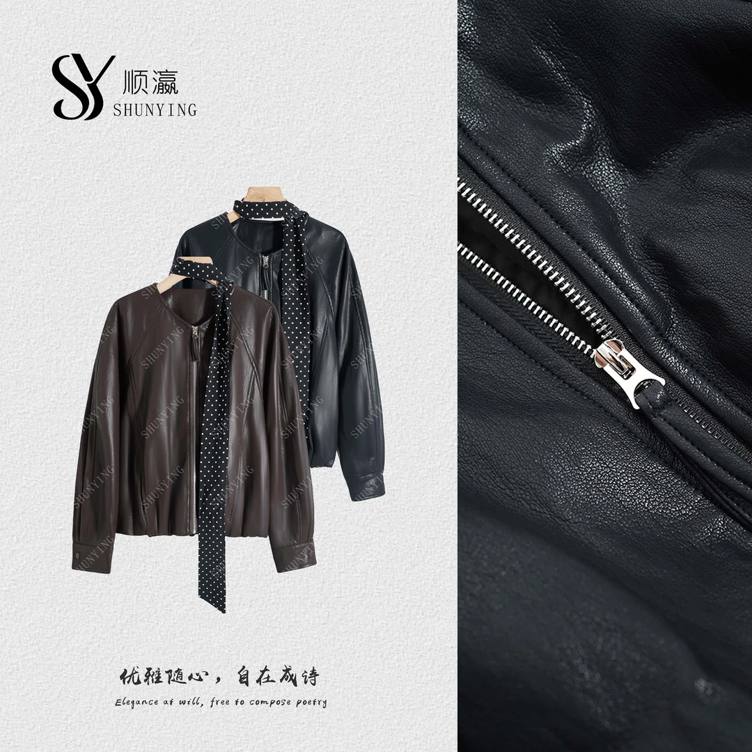 【仟娜】简约气质型！高级感复古美拉德酷飒风气质皮衣SY73PY25089