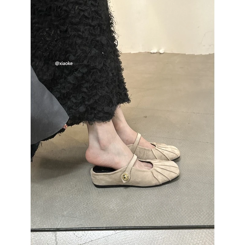 法式温柔晚风一字带玛丽珍鞋复古包头半拖鞋女夏外穿内增高穆勒鞋