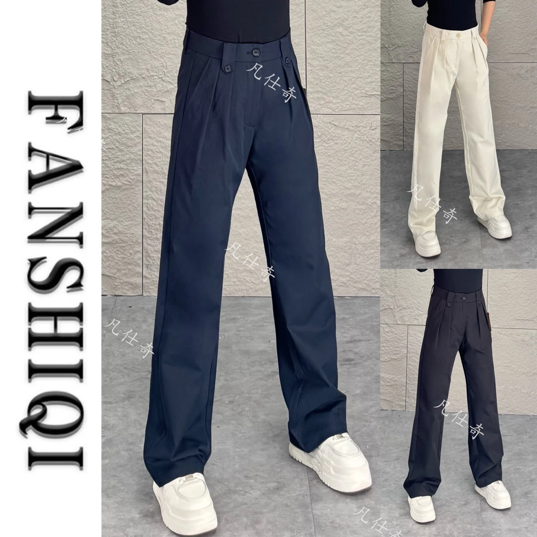 秋季新款男士西装面料上窄下阔休闲裤高级显瘦收腰微阔休闲裤6811