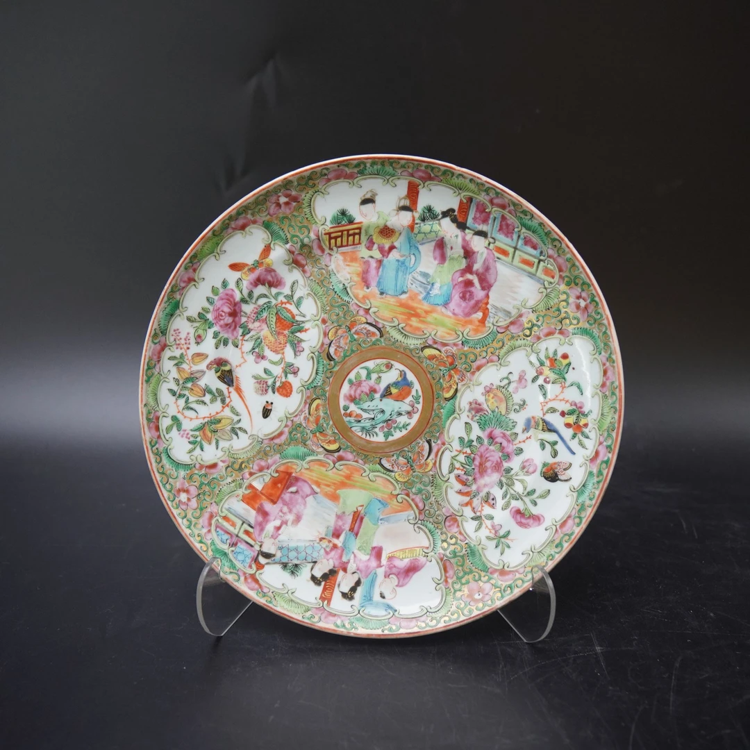 Lot.25080960-2清同治广彩开窗人物花鸟纹赏盘 直径：约21.5cm