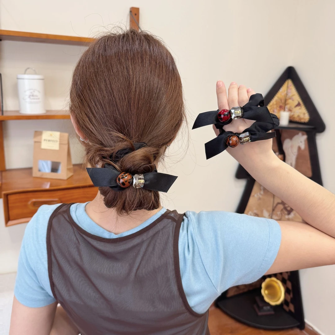 韩国东大门新款高级釉珠钻钻扎马尾头花饰品2025新款高端爆款发圈