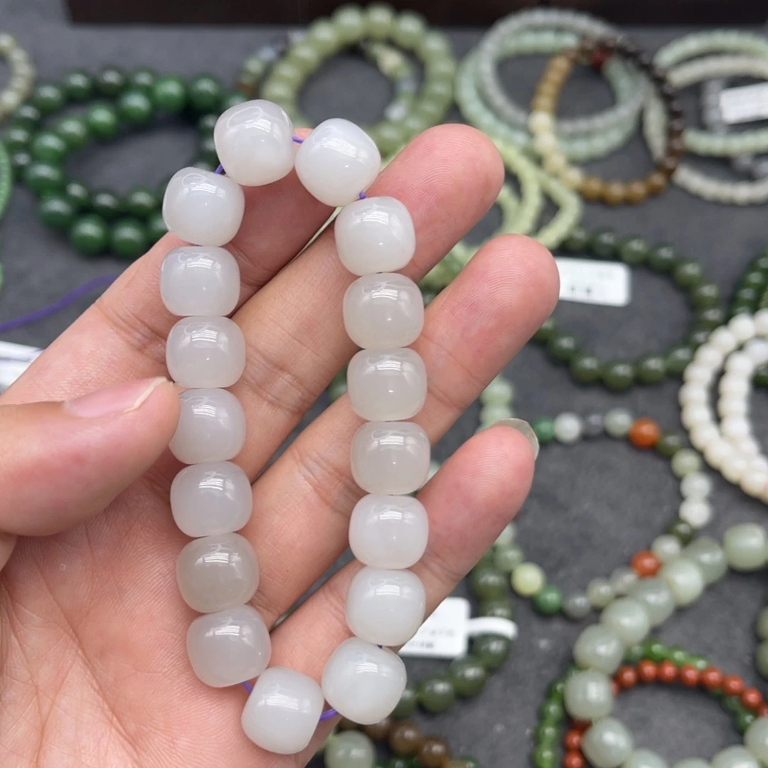 和田玉未镶嵌手串卡12烟紫老型珠