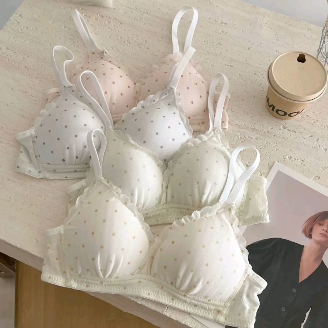 嘉花魅 甜美波点蕾丝边少女内衣女小胸聚拢薄款透气无钢圈文胸罩