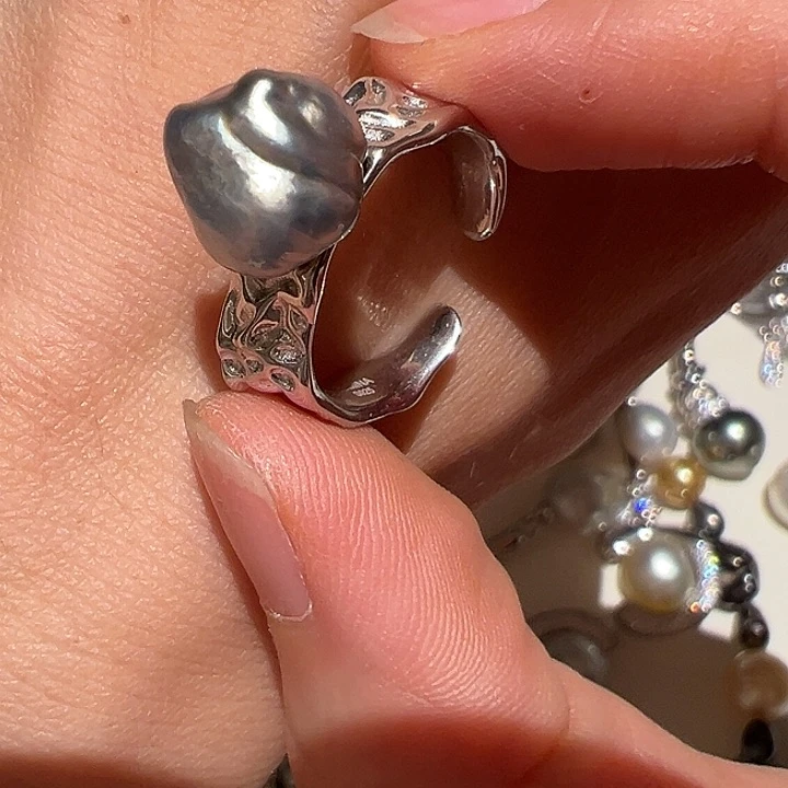 银S925镶嵌戒指海水珍珠