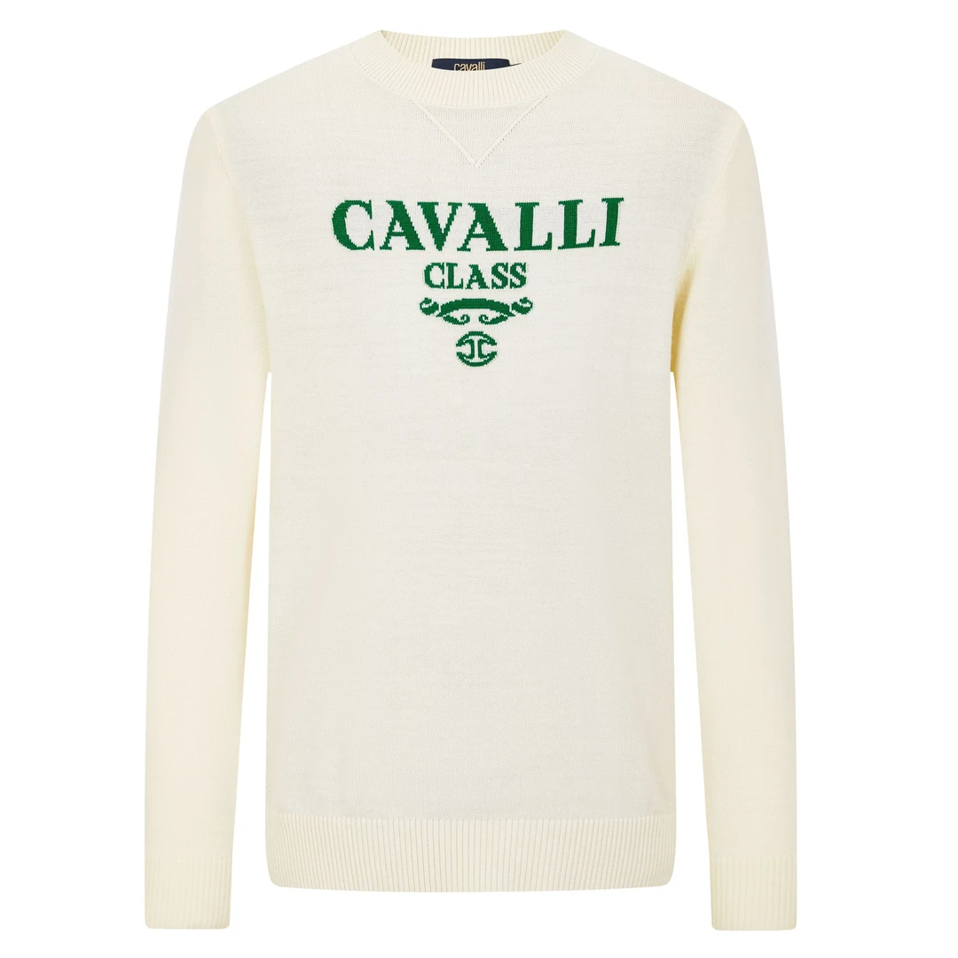 Cavalli Class25秋 经典刺绣logo圆领长袖羊毛针织 CFC240