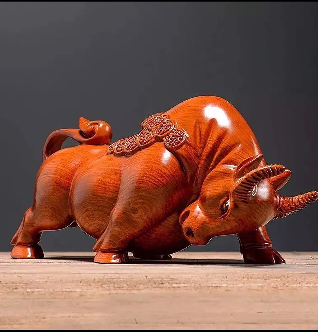 天然花.梨木实木金钱牛 中式家具 家居摆件 茶室茶宠茶叶罐 XL