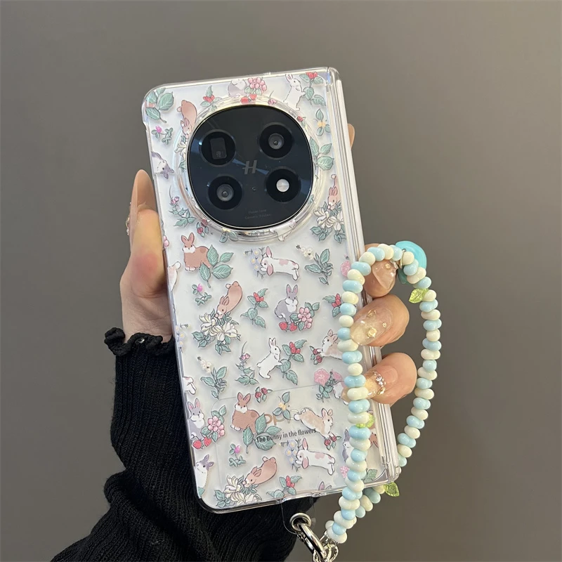 碎花兔子适用华为mateX6/5折叠屏手机壳透明oppofindn5典藏版女