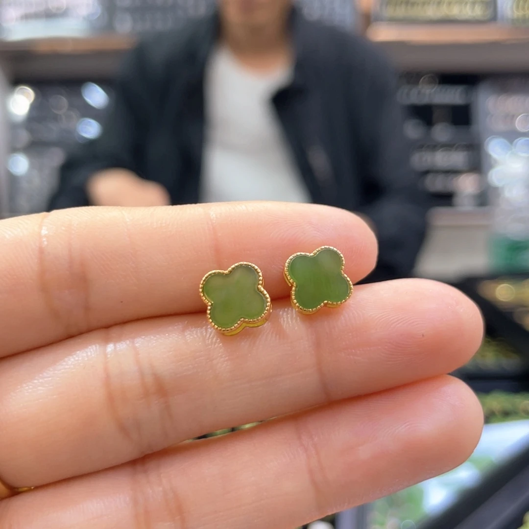 和田玉银S925镶嵌耳饰