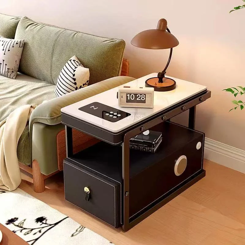 2025意式极简马鞍皮沙发边柜轻奢边几智能网红侧边柜带轮茶桌角几